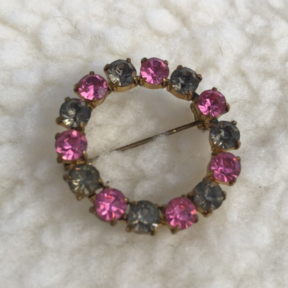 Pink and Gray Rhinestone Brooch